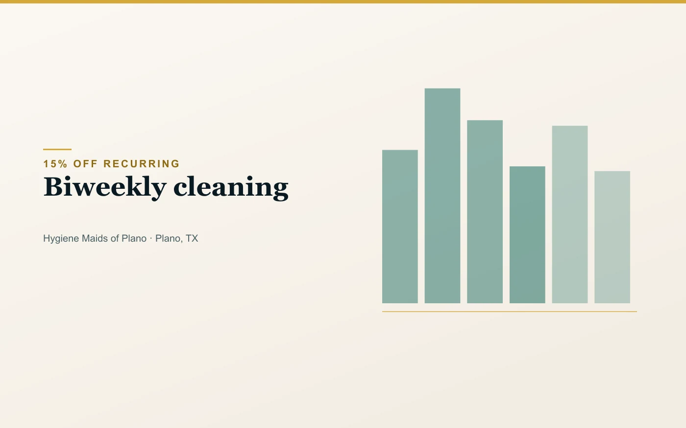 Biweekly recurring cleaning schedule in Plano at 15% off