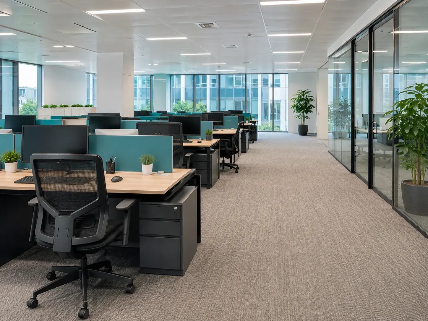 Newly finished open-plan workspace in Plano cleaned and ready for handover