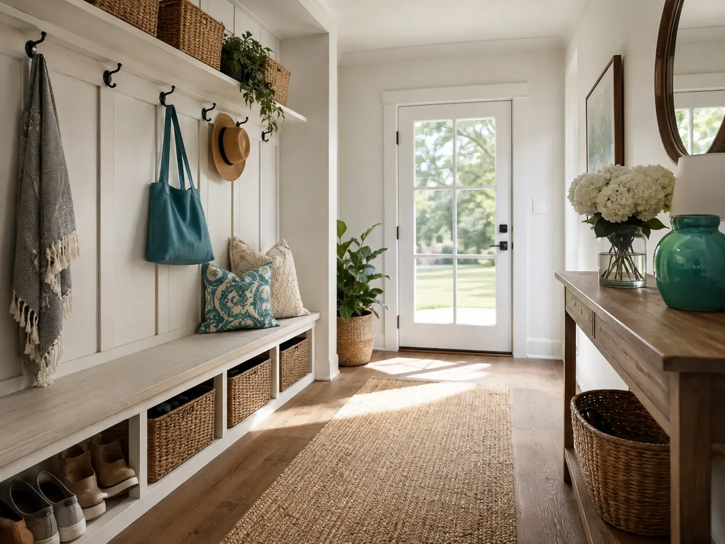 Cleaned entryway and mudroom with empty shelving in a Plano home ready for move-in